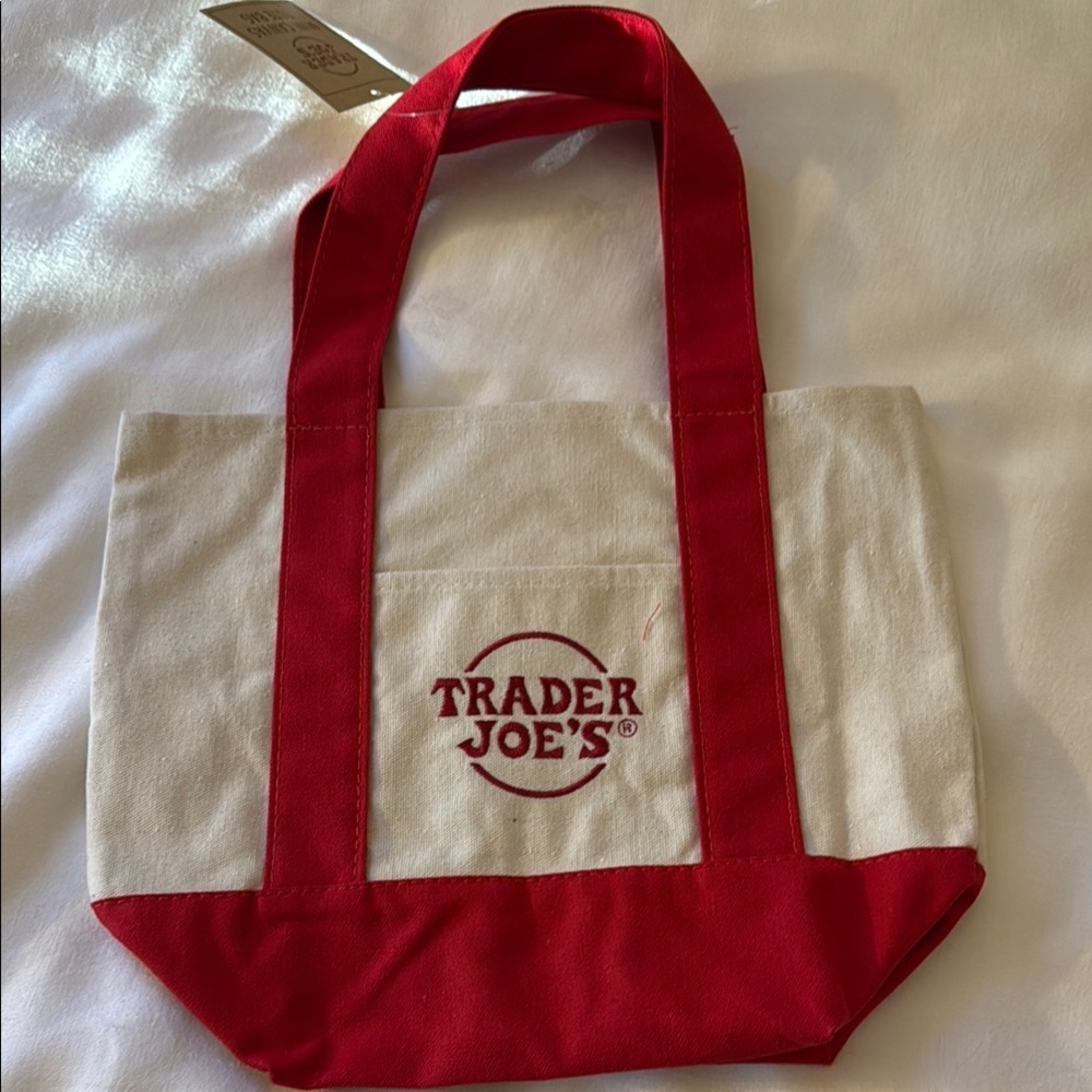 Trader Joe's Mini Canvas Tote Bags - Red and Navy Handles Set of 2 - Picture 4 of 4